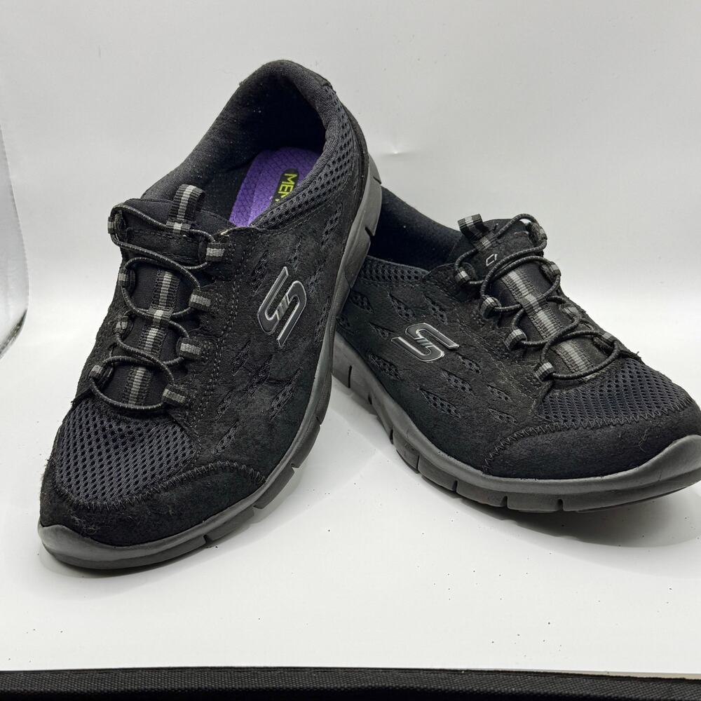 Skechers Gratis Going Places 22603 Womens 7 Black Bungee Memory Foam Sneakers